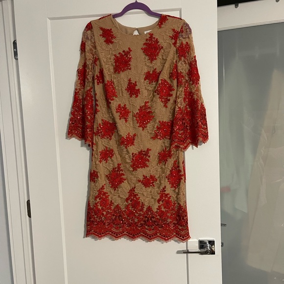 Gorgeous Dress the Population Melody Shift Lace & Red Sequin Dress - Picture 5 of 6